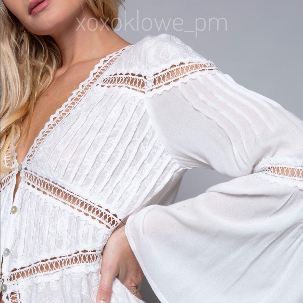 POL White Floral Lace V Neck Rayon Maxi Top - Picture 7 of 10